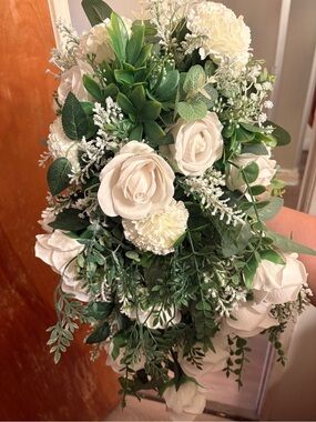 White and Green Silk Floral Bouquet/ bridal bouquet made by me